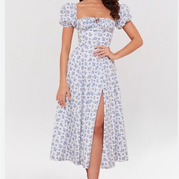 House of CB Dresses & Skirts - House of CB White and Light Blue Floral Midi Dress